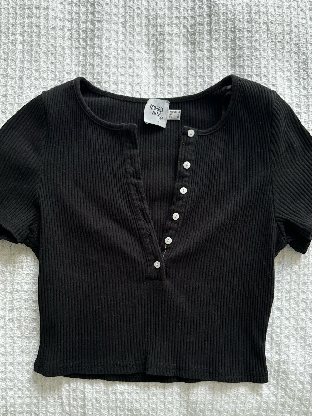 Princess Polly Black Ribbed Button Crop Top
